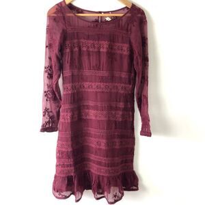 SUNDANCE P6 midi lace long sleeve dress lined ruffle wedding bridesmaid